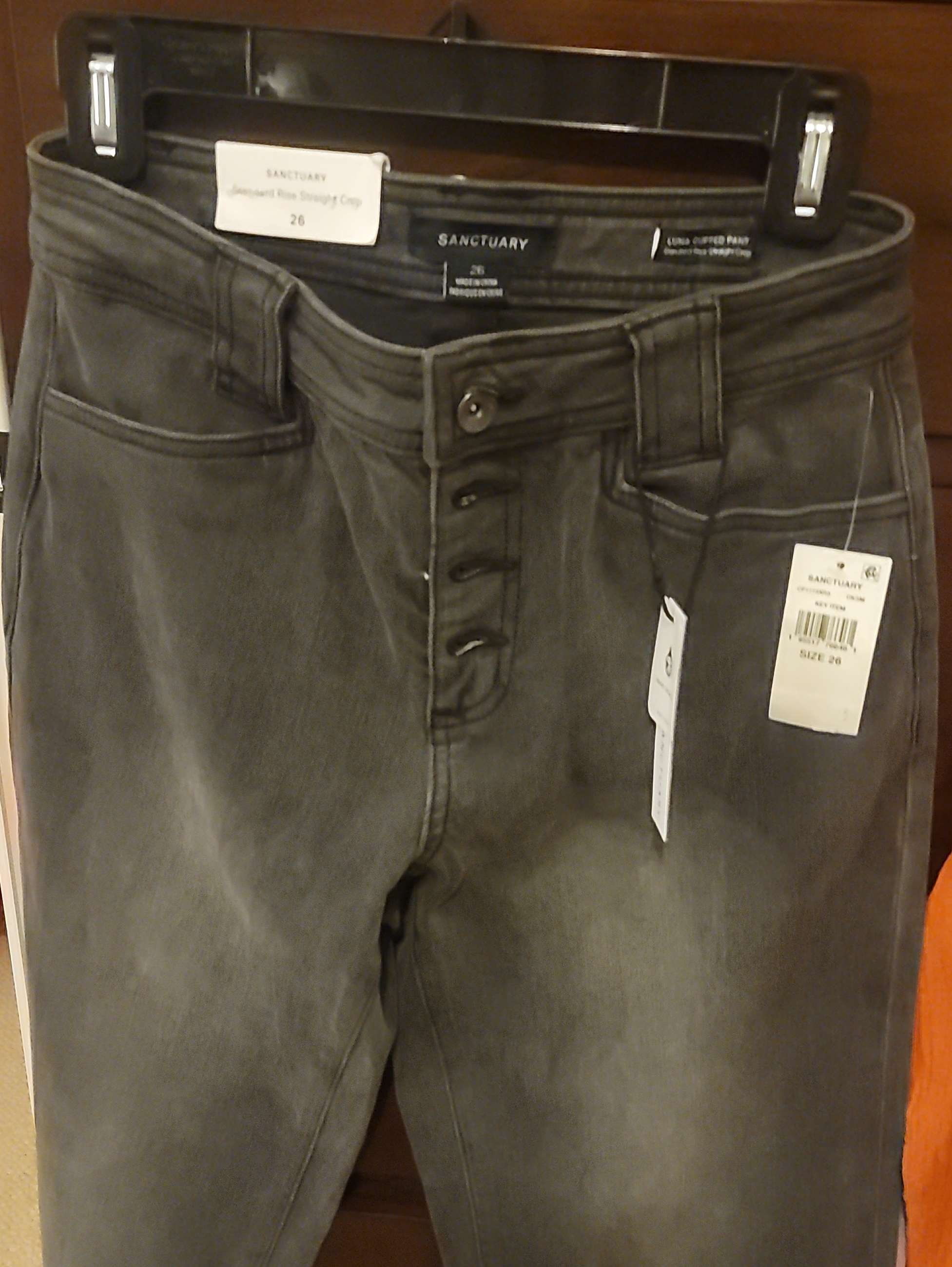 Nwt Sanctuary Luna Cuffed Pant Standard Rise Straight Crop Button-Fly Pants 26